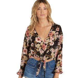 Billabong Floral Crop Top with Front Tie Medium